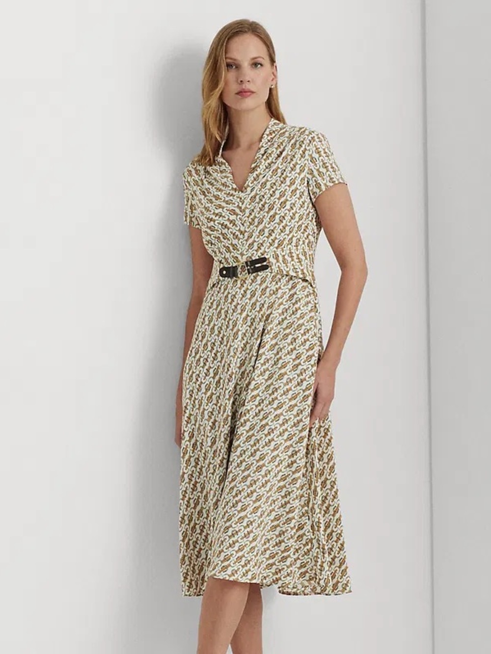 Lauren Ralph Lauren Equestrian-Print Georgette Dress Size 2 Bit Bridle Old Money